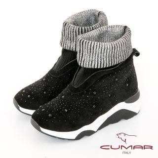 【CUMAR】中性之美閃耀異材質厚底台休閒風格短靴(黑色)
