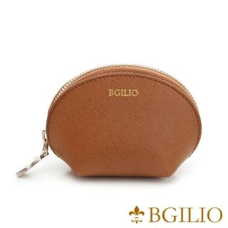 【Bgilio】十字紋牛皮貝殼零錢包/化妝包-大-駝色(1713.301A-25)