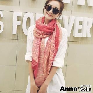 【AnnaSofia】圍巾披肩-絢彩流線 拷克邊棉麻感 現貨(洋紅色)