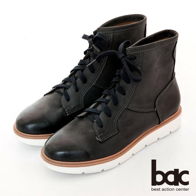 【bac】中性時尚擦色綁帶短靴(黑)
