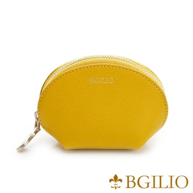 【Bgilio】十字紋牛皮貝殼零錢化妝包-大- 黃色(1713.301A-13)