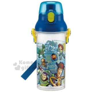 【小禮堂】Disney 迪士尼 玩具總動員 日本製直飲式水壺附背帶《藍.透明》480ml.兒童水壺.隨身瓶