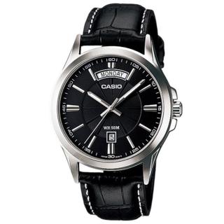 【CASIO 卡西歐】時尚貴族系皮帶腕錶-黑面(MTP-1381L-1A)