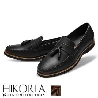 【HIKOREA】韓國空運。簡約拼接皮革縫線一字帶流蘇裝飾休閒鞋正裝 厚底 男皮鞋(73-399共2色/現貨)