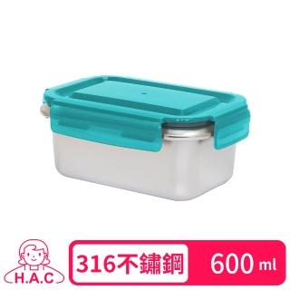 【H.A.C】316長方型不鏽鋼保鮮盒-600ml(藍蓋)
