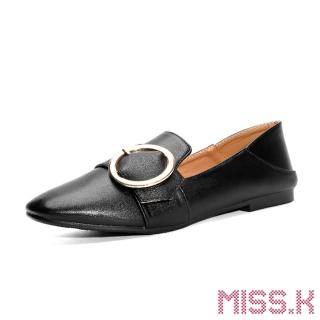 【MISS.K】兩穿法百搭方頭小圓釦飾低跟便鞋(黑)