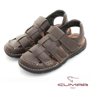【CUMAR】舒適真皮 彈性大底舒適皮涼鞋(咖啡色)