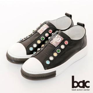 【bac】休閒享樂厚底寶石裝飾懶人休閒鞋(黑色)