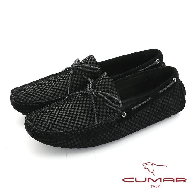 【CUMAR】時尚休閒 牛皮綁帶帆船鞋(黑色)