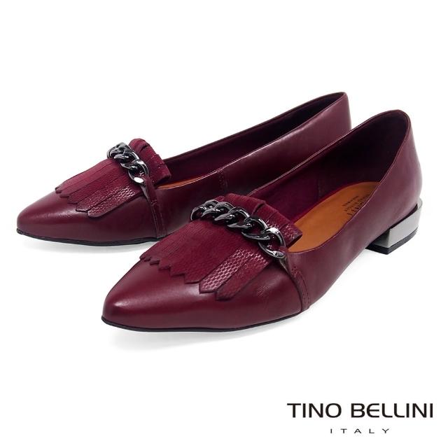 【TINO BELLINI 貝里尼】巴西進口流蘇鐵鍊好穿平底鞋VI8531(暗紅)