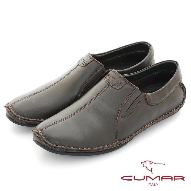 【CUMAR】真皮舒適 經典耐看真皮休閒便鞋(咖啡色)