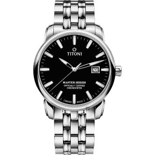 【TITONI 梅花錶】大師系列天文台認證機械錶-黑x銀/41mm(83188 S-577)