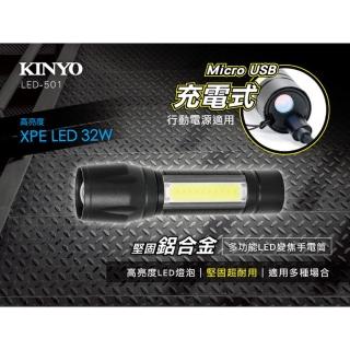 【KINYO】USB充電式鋁合金變焦LED迷你手電筒(迷你手電筒)
