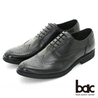 【bac】超輕量皮鞋 真皮雕花牛津紳士鞋(黑色)
