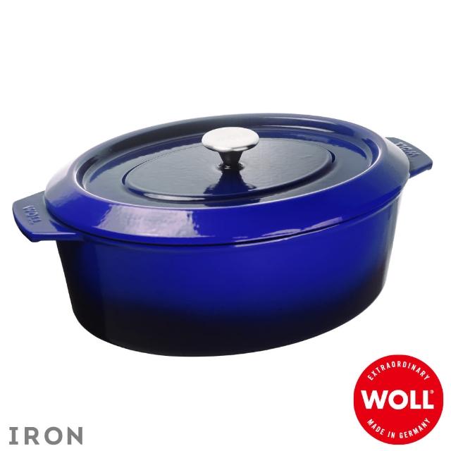 【Woll】德國歐爾-IRON 34x26cm橢圓鑄鐵鍋(藍)