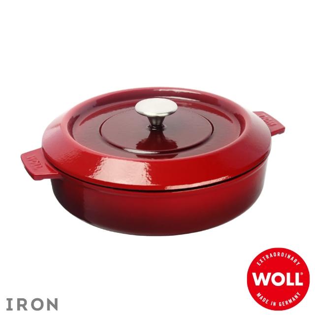 【Woll】德國歐爾-IRON 28cm淺型鑄鐵鍋(紅)