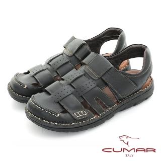 【CUMAR】舒適真皮 彈性大底舒適皮涼鞋(黑色)