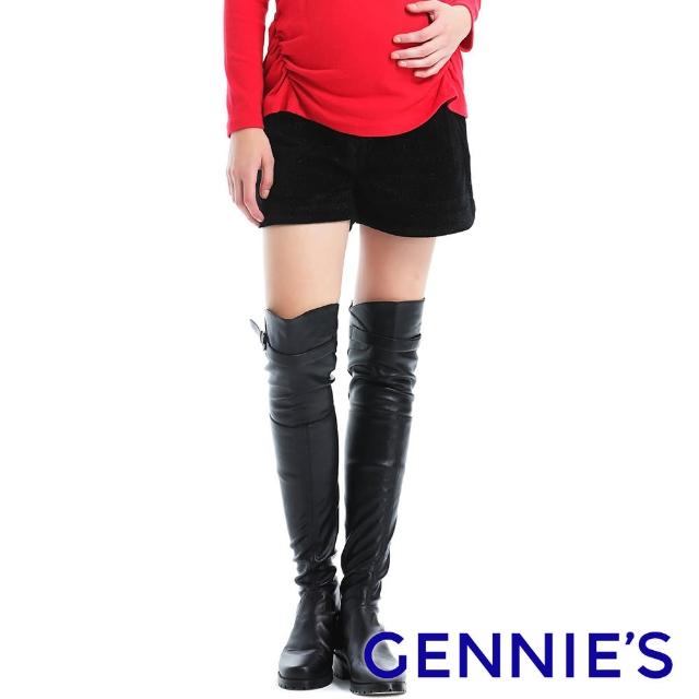 【Gennies 奇妮】金蔥毛呢孕婦短褲(黑C4A55)