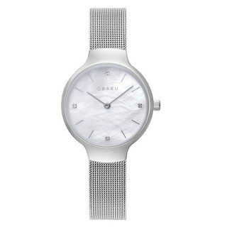 【OBAKU】閃耀貝殼晶鑽時尚腕錶-銀X白(V241LXCWMC)