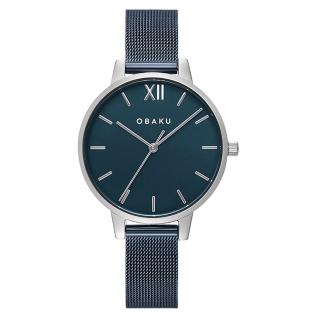 【OBAKU】現代兼具經典羅馬數字女性腕錶-藍X銀(V209LXCLML)