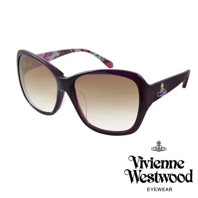 【Vivienne Westwood】復古方形格紋氣質款太陽眼鏡(紫 VW747_04)