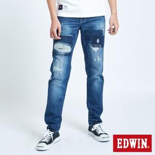 【EDWIN】男裝 BLUE TRIP拼貼破壞AB牛仔褲(中古藍)