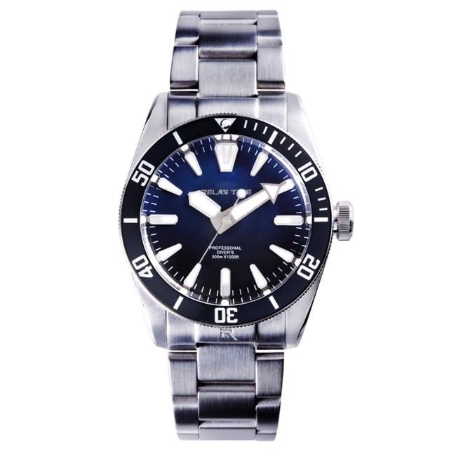 【Relax Time】海神系列 300米潛水機械腕錶 銀x漸層藍 RT-77-1-1