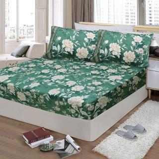 【FITNESS】精梳棉雙人加大床包枕套三件組-花語情嵐(綠)