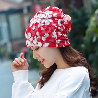 【89 zone】法式優雅透氣蕾絲刺繡薄款 套頭帽 防風帽 頭巾帽(紅)