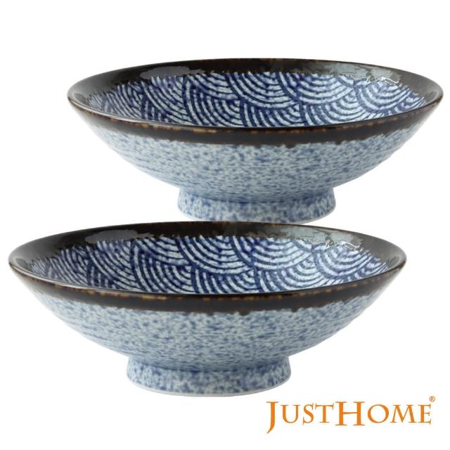 【Just Home】日本製藍彩浪紋陶瓷9.5吋拉麵碗(2件組 經典浪紋花紋 可微波)