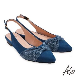 【A.S.O 阿瘦集團】職場通勤 健步美型輕盈蝴蝶結後拉帶低跟鞋(藍)