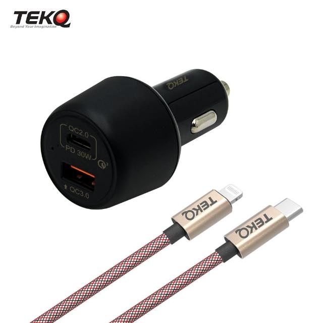 【TEKQ】48W USB Type-C 支援QC3.0 PD 車用快速充電器 + TEKQ 蘋果MFI認證 快充傳輸線 120cm(快充組合)