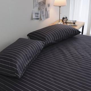 【絲薇諾】MIT精梳棉 條紋 二件式枕套床包組 換日線-黑(單人加大)