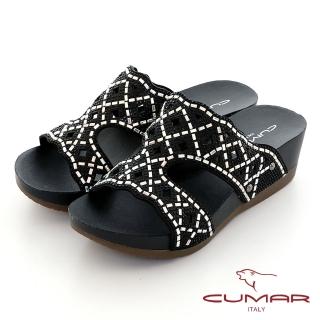 【CUMAR】雷射沖孔工字鏤空腳床式厚底涼拖鞋(黑色)