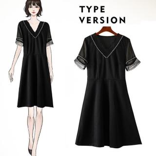 【麗質達人】11169黑色短袖假二件洋裝(特價商品)