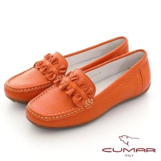 【CUMAR】簡約慢活花朵莫卡辛平底休閒鞋(桔色)