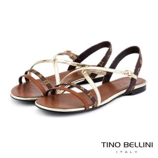 【TINO BELLINI 貝里尼】圖騰多色皮革交錯平底涼鞋VI9085(咖)