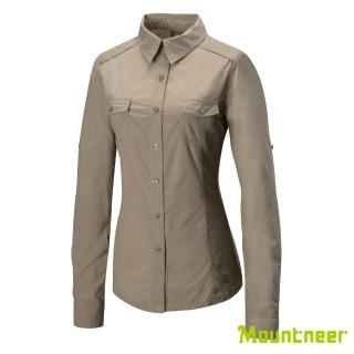 【Mountneer山林】女 透氣抗UV長袖襯衫-卡其 31B10-19(透氣排汗/長袖襯衫)