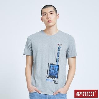 【5th STREET】男紐約市文字短袖T恤-麻灰