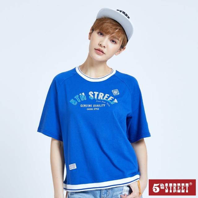 【5th STREET】女斜切美式寬版短袖T恤-藍色