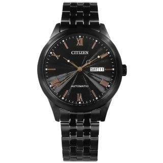【CITIZEN 星辰】機械錶 藍寶石水晶玻璃 羅馬刻度 日期星期顯示 不鏽鋼手錶 鍍黑 40mm(NH7505-84E)