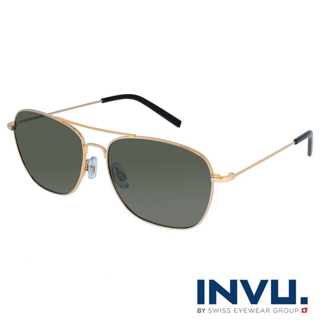 【INVU】瑞士流行細方框偏光太陽眼鏡(金色 B1910C)