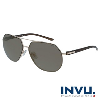 【INVU】瑞士雙樑俐落多邊形偏光太陽眼鏡(金/黑 P1003C)
