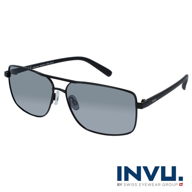【INVU】瑞士精製微方框偏光太陽眼鏡(啞光黑 B1007A)