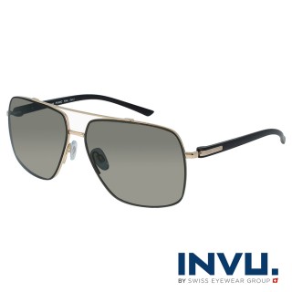 【INVU】瑞士精品雙粱微方框偏光太陽眼鏡(金/黑 P1002C)