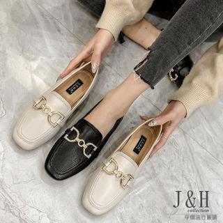 【J&H collection】超火紅百搭超軟平底方頭樂福鞋(現+ 預 黑色 / 白色)