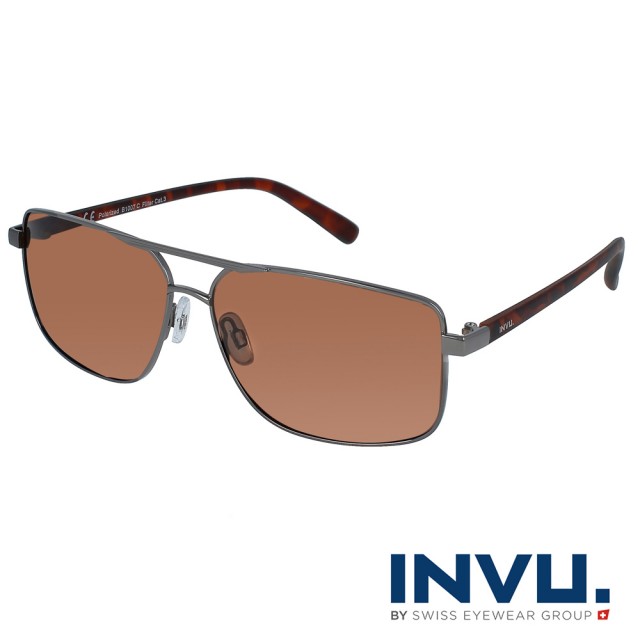 【INVU】瑞士精製微方框偏光太陽眼鏡(琥珀色 B1007C)