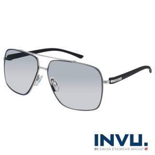 【INVU】瑞士精品雙粱微方框偏光太陽眼鏡(黑/銀 P1002A)
