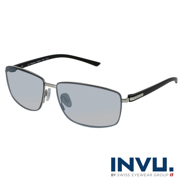 【INVU】瑞士知識型方框款偏光太陽眼鏡(銀/黑 P1004A)