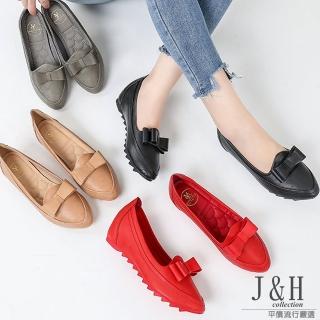 【J&H collection】甜美少女蝴蝶結百搭防滑休閒鞋(現+預 黑色 / 紅色 / 灰色 / 杏色)